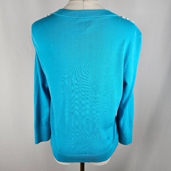 Kate Spade Katie Cardigan Sz Medium White Beading on Turquoise Preppy ASOTV Glee - Picture 6 of 11